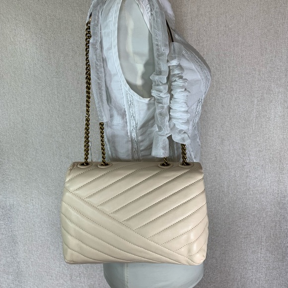 Tory Burch Kira Chevron Cream Leather Small Convertible Shoulder/Crossbody Bag - Picture 15 of 16